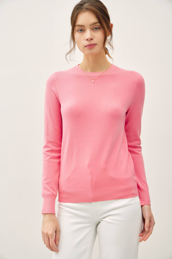 Women's Sweaters - BASIC CREW NECK SOFT KNIT SWEATER - Pink - Cultured Cloths Apparel