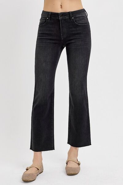 Denim - RISEN Tummy Control Mid Rise Crop Straight Jeans - - Cultured Cloths Apparel