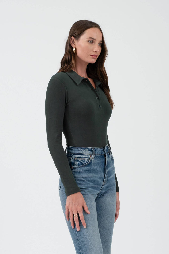 Women's Sweaters - SOLID COLLARED LONG SLEEVE BODYSUIT - - Cultured Cloths Apparel