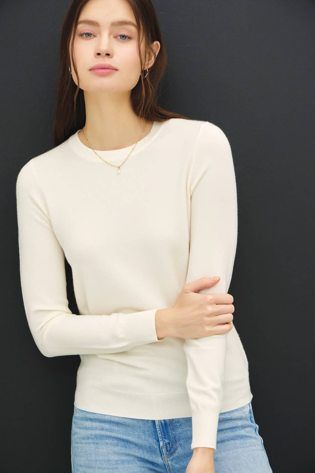 Women's Sweaters - BASIC CREW NECK SOFT KNIT SWEATER - Offwhite - Cultured Cloths Apparel