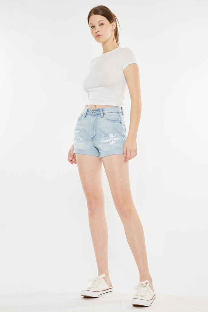 Women's Shorts - Kancan High Rise Repaired Mom Denim Shorts -  - Cultured Cloths Apparel