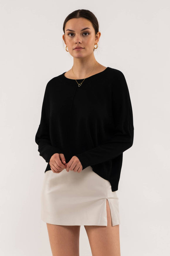 Women's Sweaters - EXTENDED SHOULDER SWEATER - BLACK - Cultured Cloths Apparel