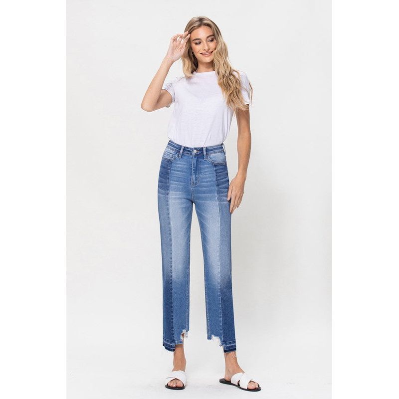 Denim - SUPER HIGH RISE CROP STRAIGHT W CONTRAST AND UNEVE -  - Cultured Cloths Apparel