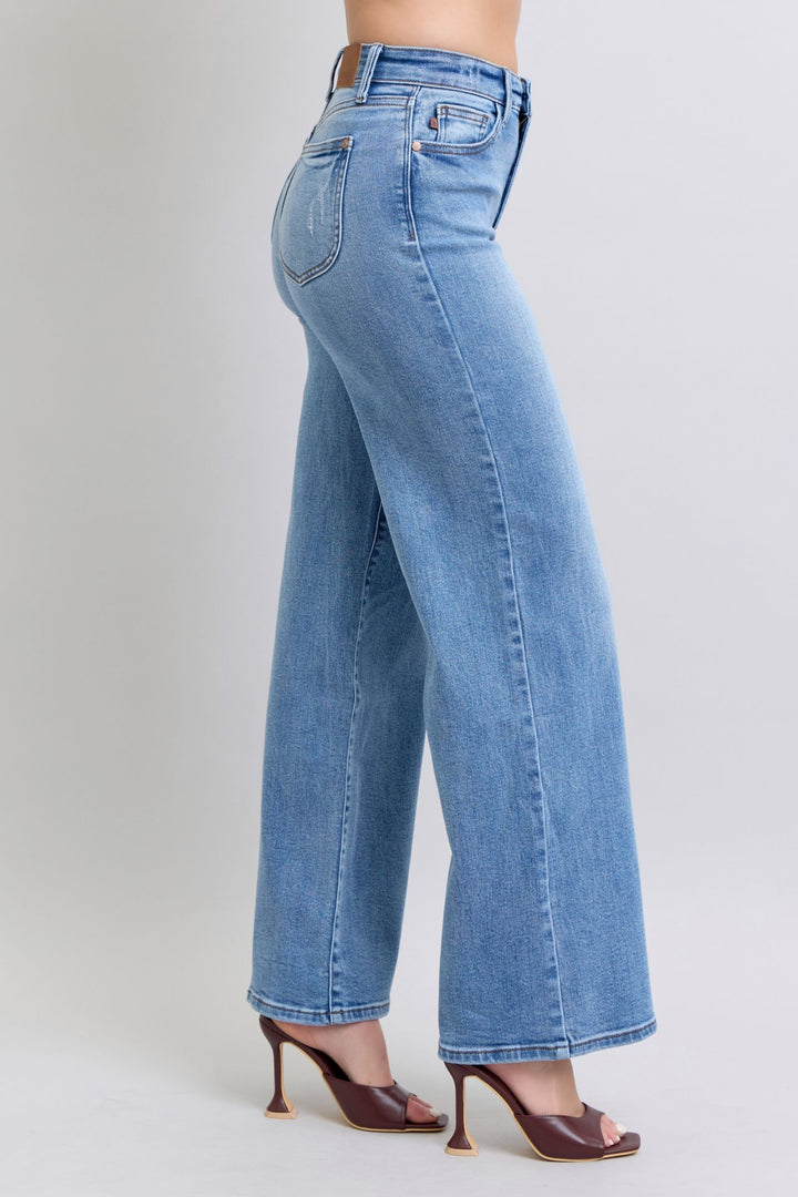 Denim - Judy Blue Full Size Wide Leg Jeans with Pockets - - Cultured Cloths Apparel