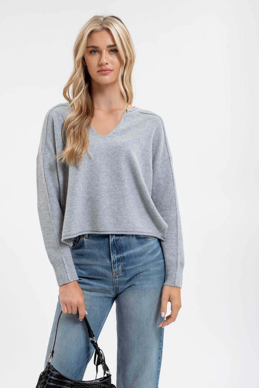 Women's Long Sleeve - EXPOSED SEAM SPLIT NECK KNIT SWEATER -  - Cultured Cloths Apparel