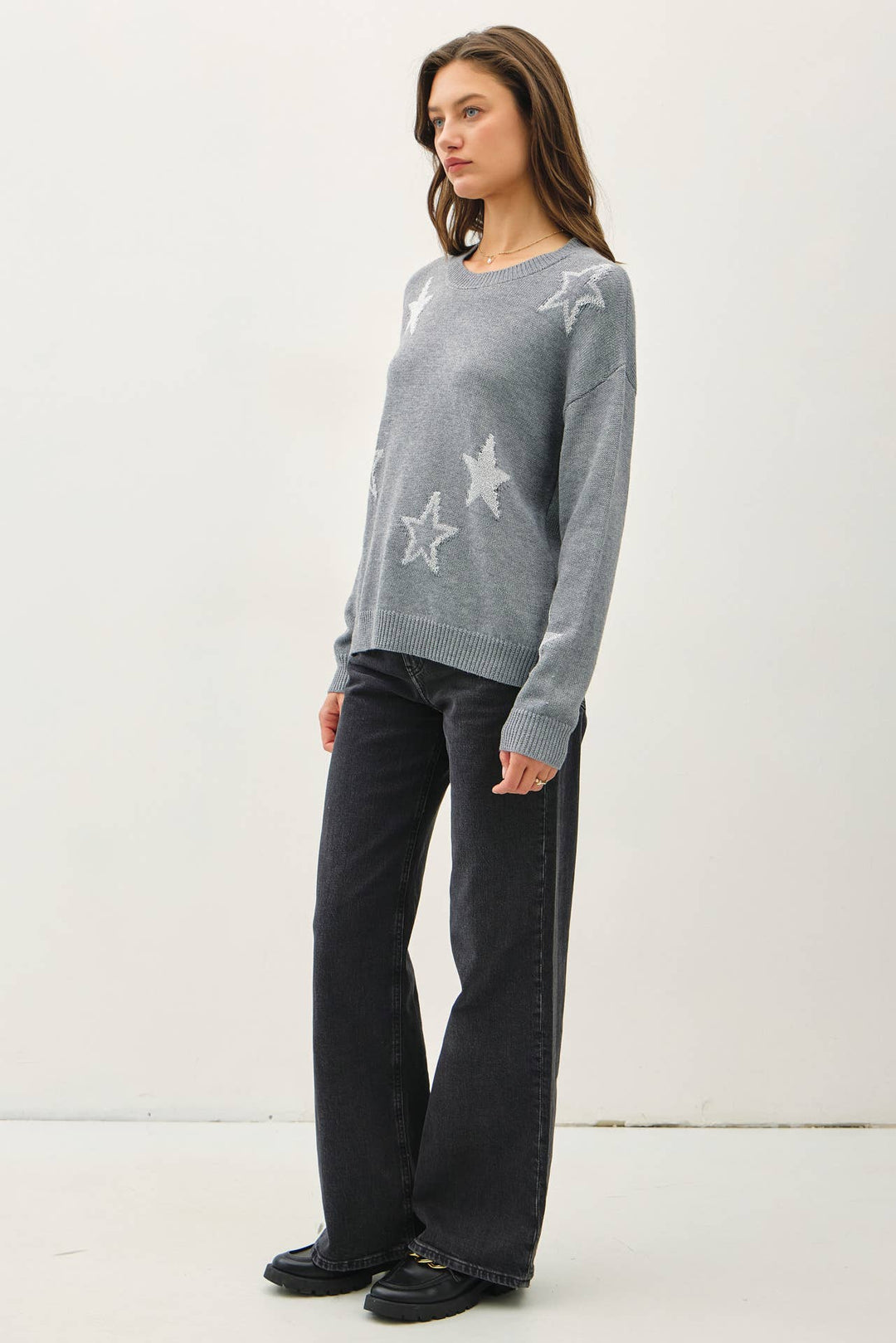 Women's Sweaters - CREW NECK SWEATER WITH METALLIC STAR DESIGN -  - Cultured Cloths Apparel