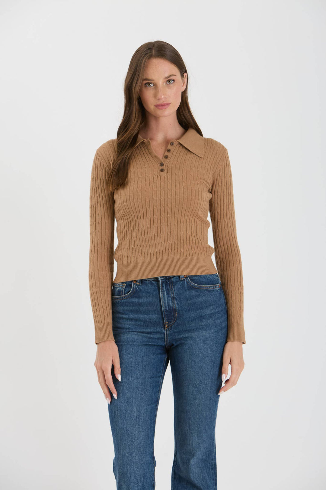 Women's Long Sleeve - COLLARED POLO LONG SLEEVE KNIT TOP - - Cultured Cloths Apparel