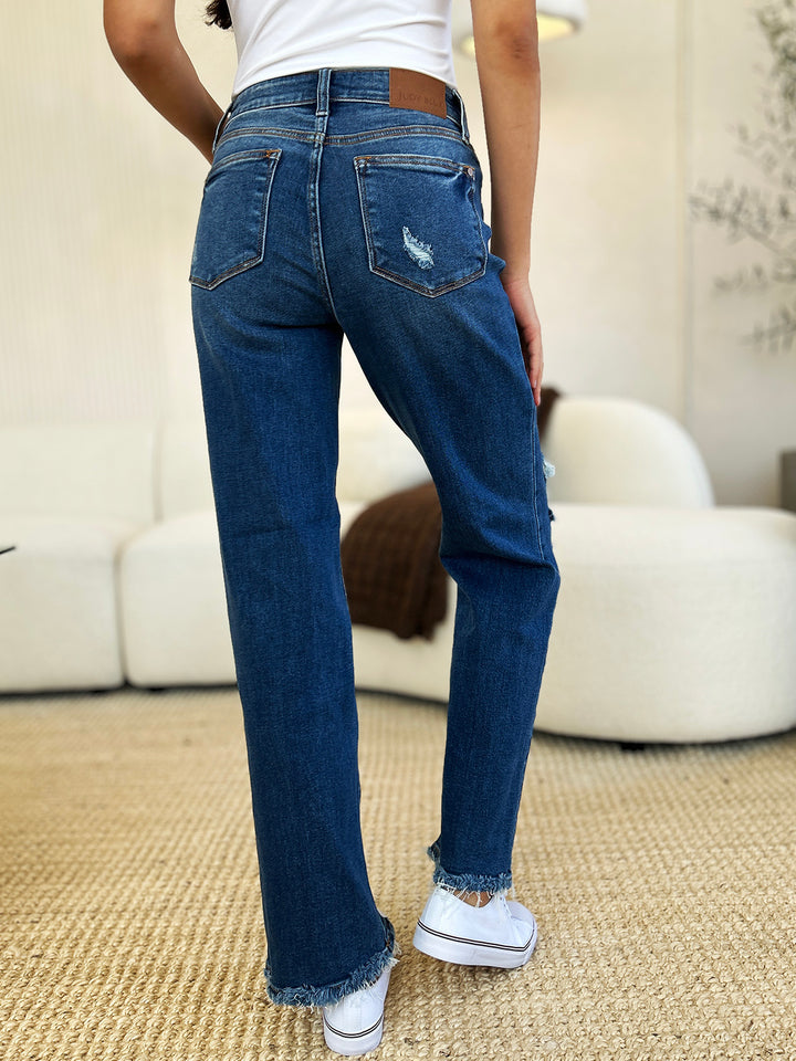 Denim - Judy Blue Full Size Mid Rise Distressed Raw Hem Jeans -  - Cultured Cloths Apparel