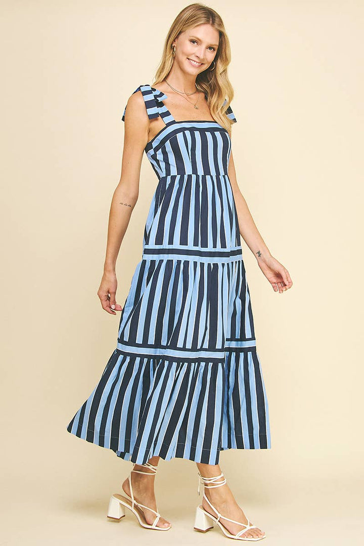 Women's Dresses - STRIPE TIERED MAXI DRESS - - Cultured Cloths Apparel