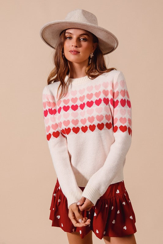 Women's Sweaters - Multi Colored Heart Strip Sweater Top - - Cultured Cloths Apparel