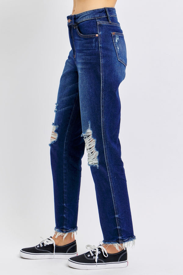 Denim - Judy Blue Full Size High Waist Rigid Magic Heavy Destroy Straight Jeans -  - Cultured Cloths Apparel