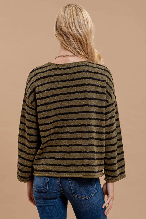 Women's Sweaters - STRIPE BOAT NECK DROP SHOULDER KNIT SWEATER -  - Cultured Cloths Apparel