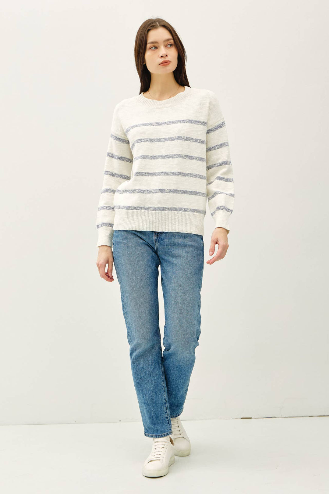 Women's Sweaters - HEATHER STRIPED LONG SLEEVE SWEATER - - Cultured Cloths Apparel