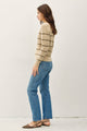 Women's Sweaters - COLLARED FUZZY STRIPED V NECK SWEATER -  - Cultured Cloths Apparel