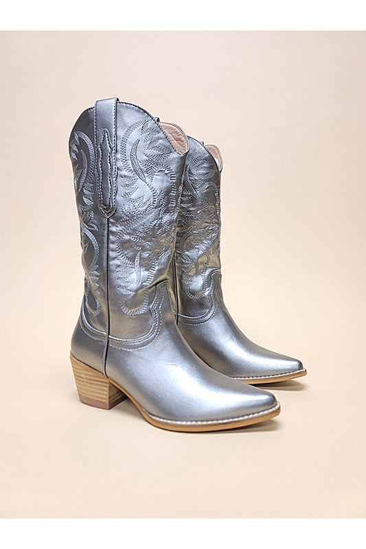  - HANAN-EMBROIDERY WESTERN BOOTS - PEWTER - Cultured Cloths Apparel