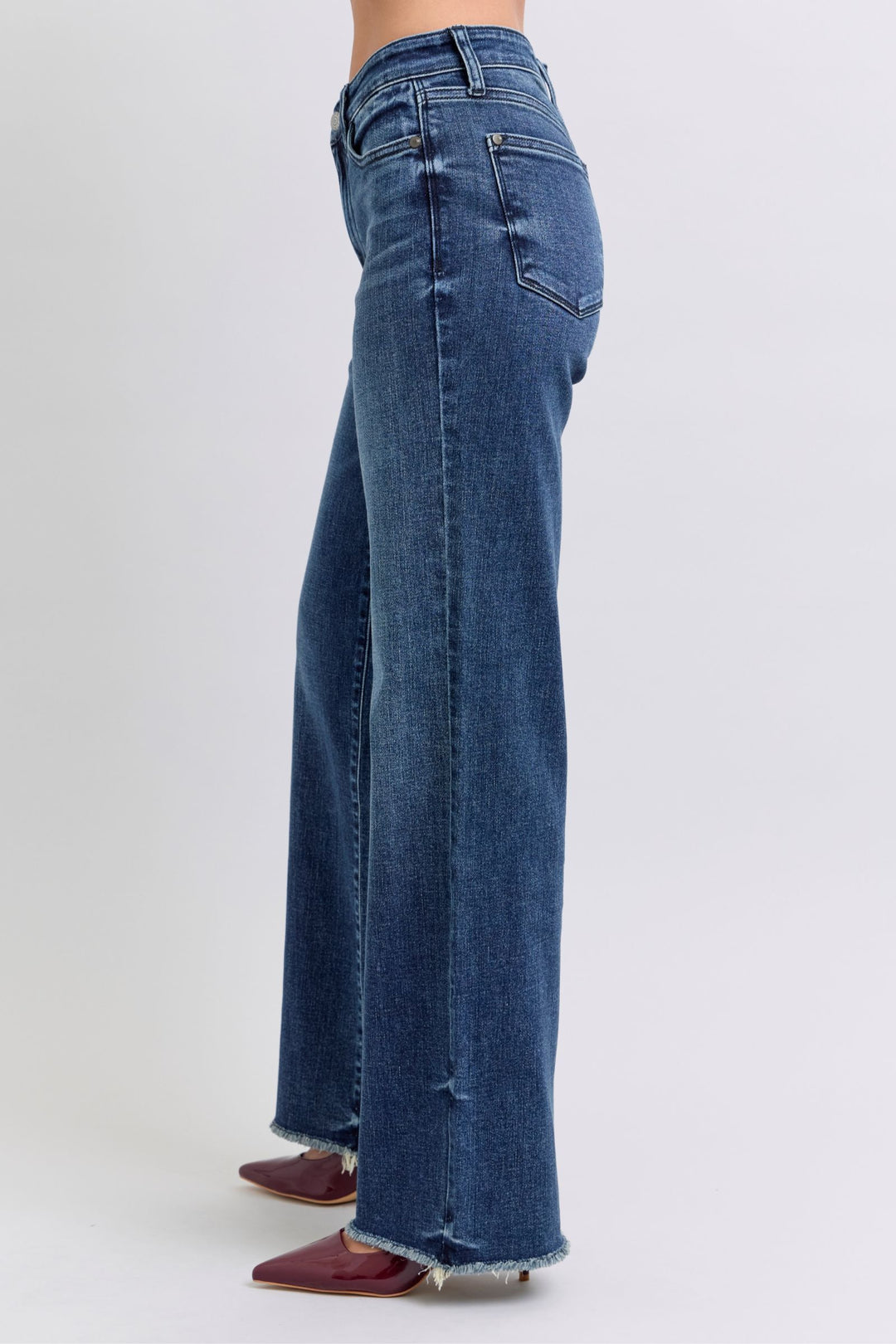 Denim - Judy Blue Full Size Raw Hem Mid Rise Jeans - - Cultured Cloths Apparel