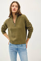 Women's Sweaters - QUARTER ZIP PULLOVER SWEATER - Olive - Cultured Cloths Apparel