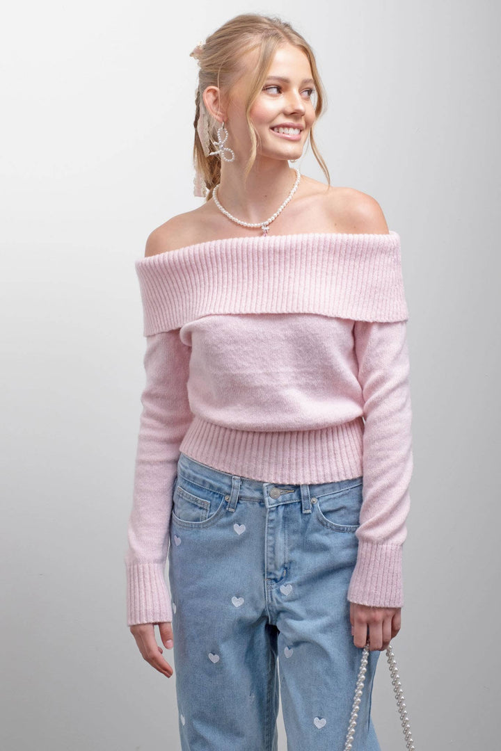 Women's Sweaters - OFF THE SHOULDER KNIT PULLOVER SWEATER - - Cultured Cloths Apparel