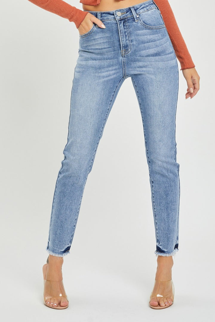 Denim - RISEN Full Size High Rise Frayed Hem Skinny Jeans -  - Cultured Cloths Apparel