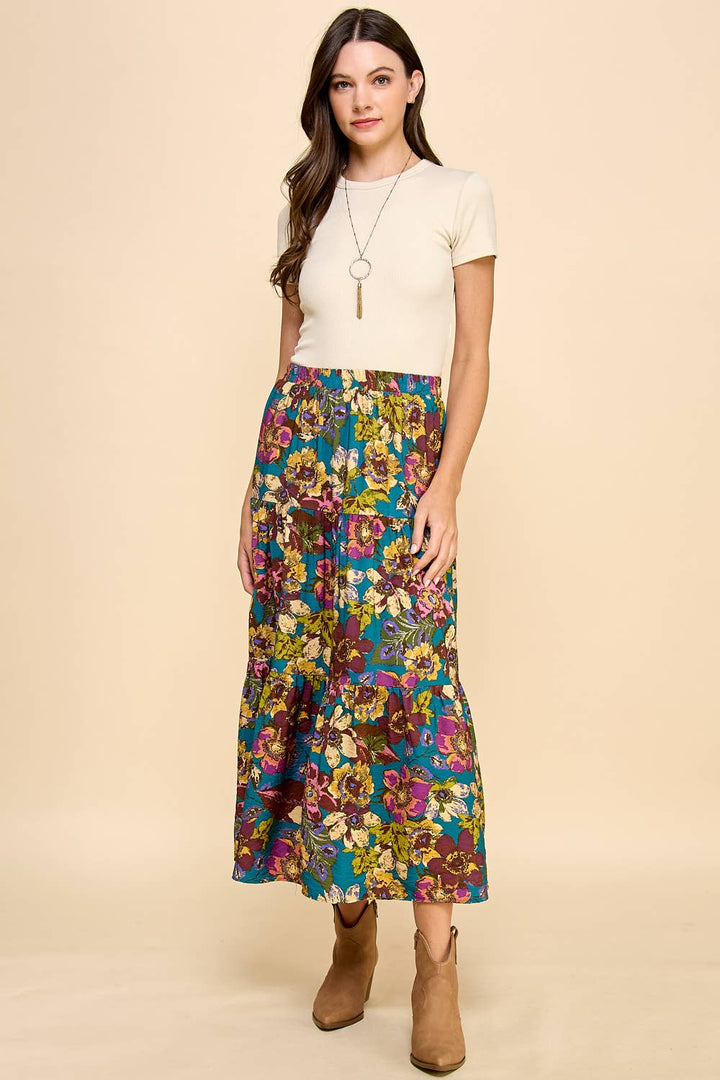 Women's Skirts - Floral Printed Three Layered Skirt -  - Cultured Cloths Apparel