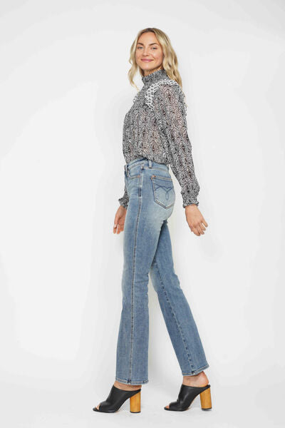 Denim - Judy Blue Tummy Control Back Embroidered Pocketed Bootcut Jeans - - Cultured Cloths Apparel