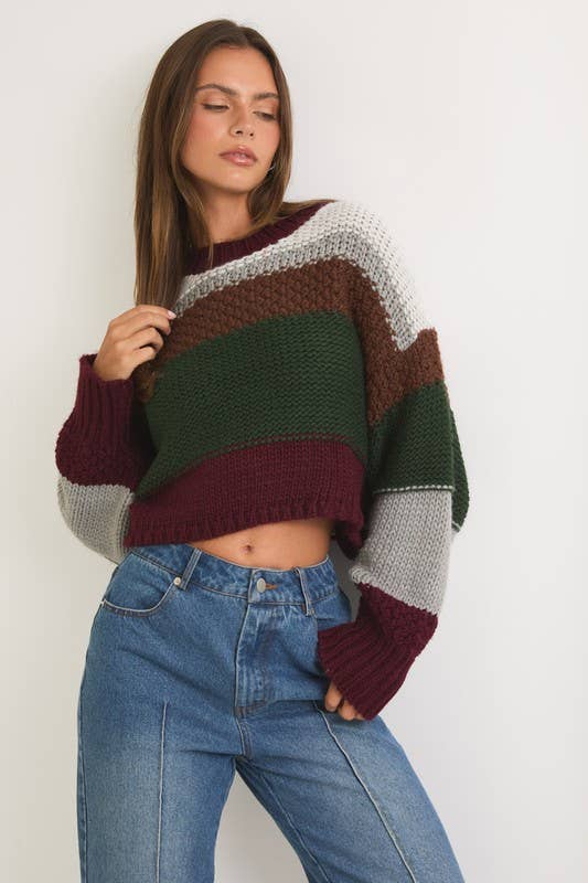 Women's Sweaters - Round Neck Crop Sweater Top -  - Cultured Cloths Apparel