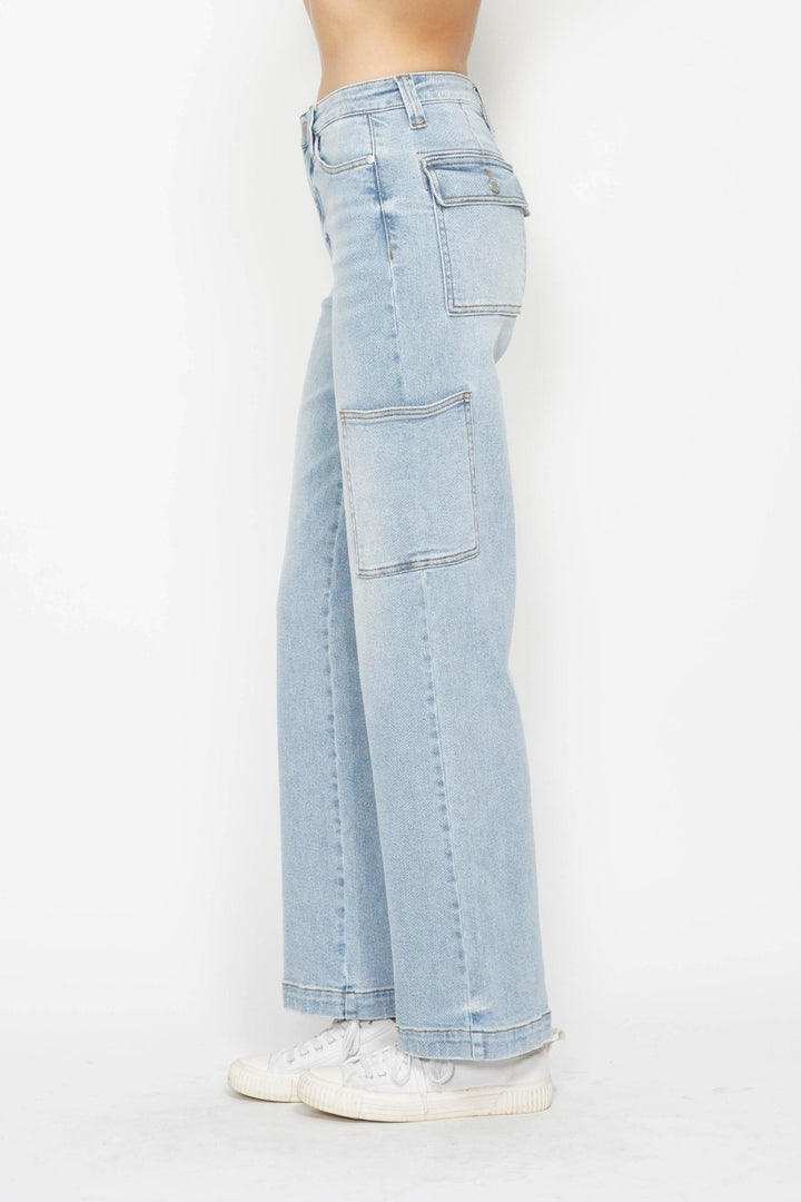 Denim - Judy Blue Full Size High Waist Straight Cargo Jeans -  - Cultured Cloths Apparel