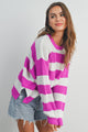 Women's Sweaters - STRIPED ROUND NECK LONG SLEEVE SWEATER -  - Cultured Cloths Apparel