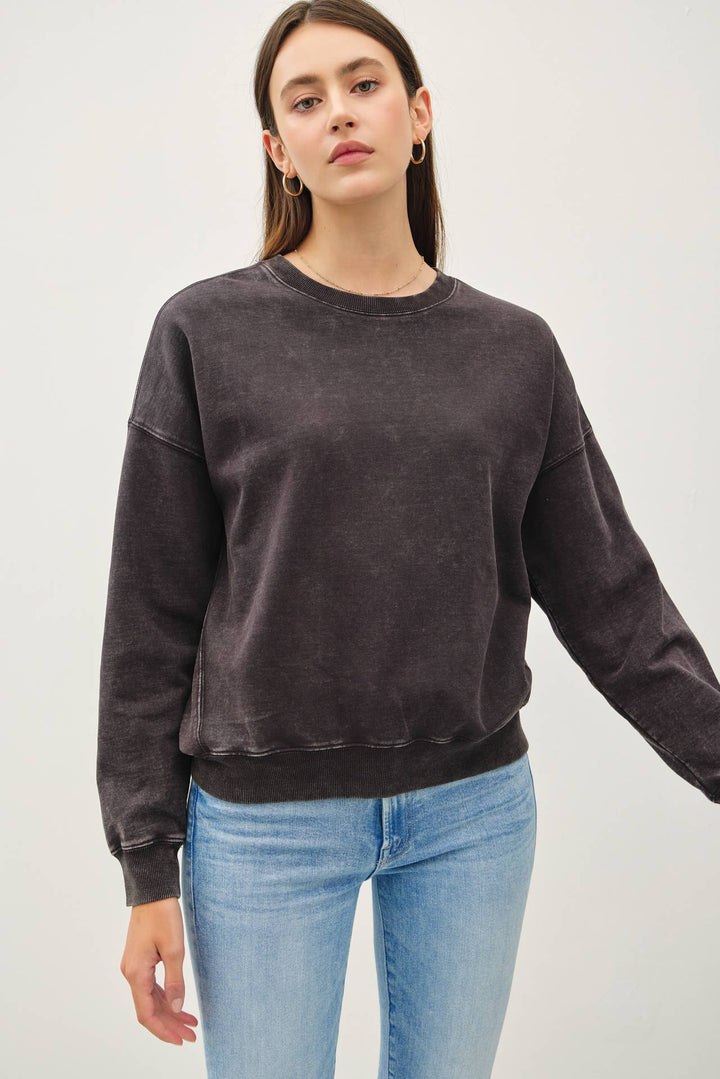 Women's Sweaters - CROPPED ACID WASH CREW NECK SWEATSHIRT -  - Cultured Cloths Apparel