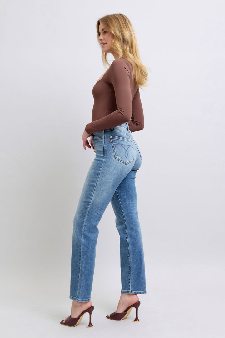 Denim - Judy Blue Full Size Wash Thermal Straight Jeans with Pockets - - Cultured Cloths Apparel