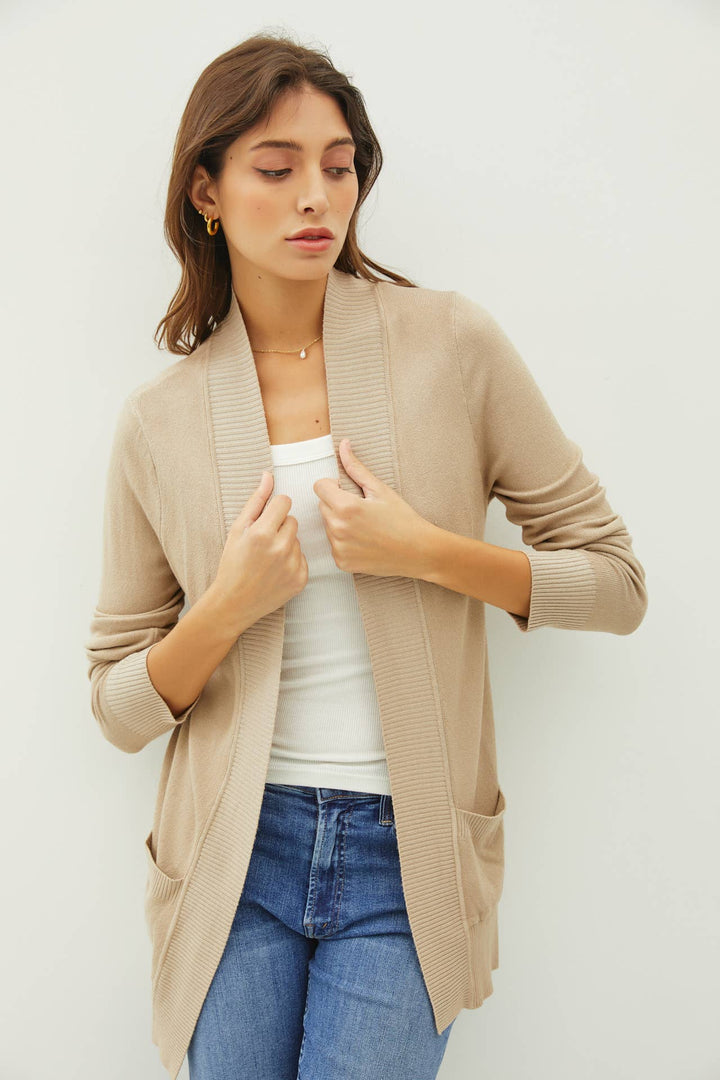 Outerwear - COTTON BLEND KNIT OPEN FRONT CARDIGAN - Taupe - Cultured Cloths Apparel