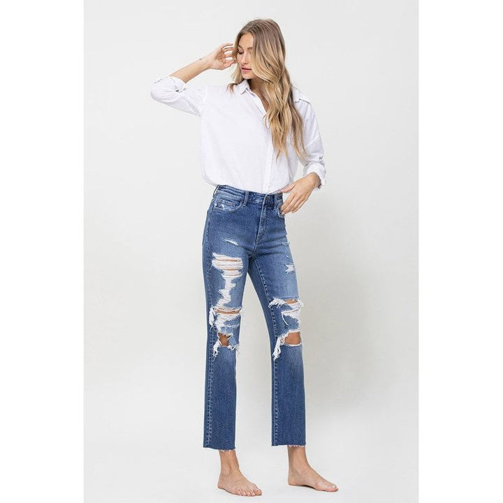 Denim - DISTRESSED HIGH RISE ANKLE RELAXED STRAIGHT -  - Cultured Cloths Apparel