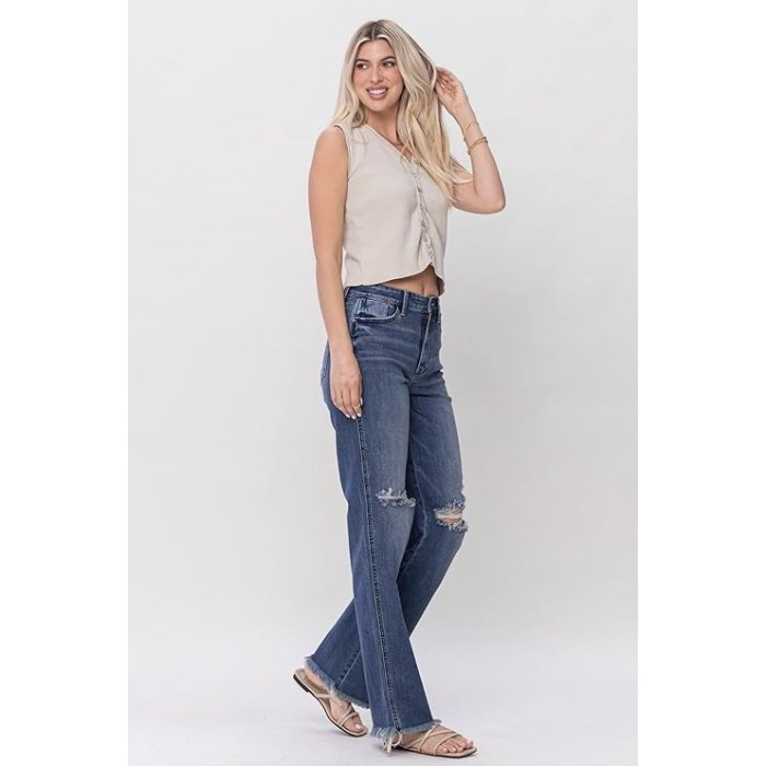 Denim - Judy Blue High Waist Destroyed Knee Straight Denim -  - Cultured Cloths Apparel