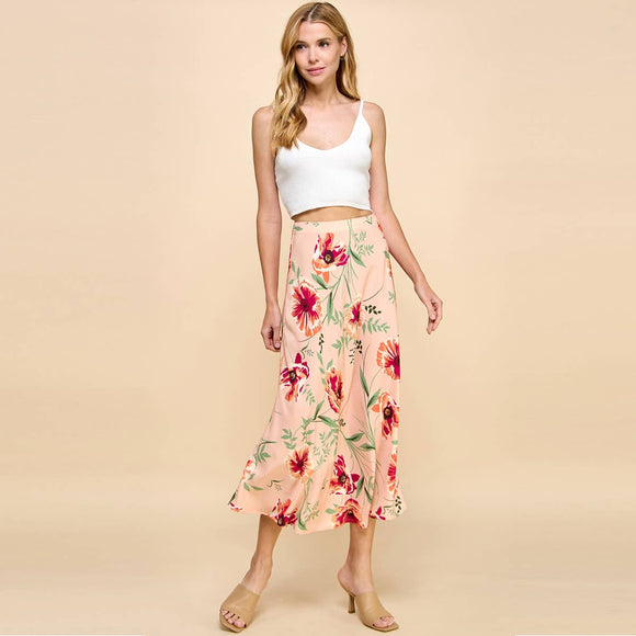 Women's Skirts - Floral Printed A Line Skirt - Peach - Cultured Cloths Apparel