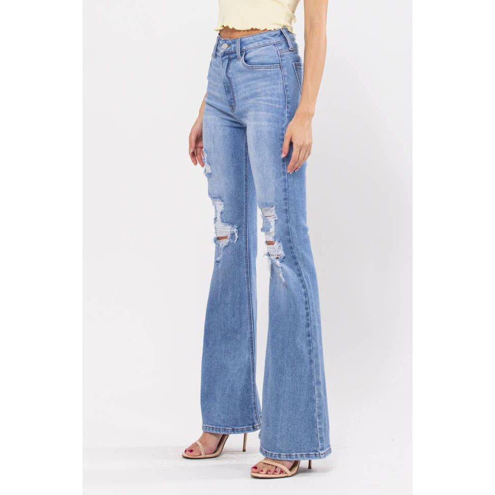 Denim - Cello High Rise Destroy Super Flare Jeans -  - Cultured Cloths Apparel