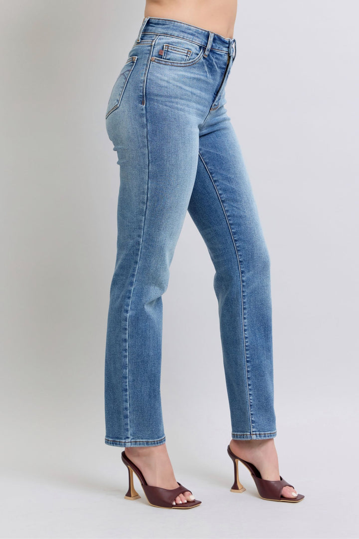 Denim - Judy Blue Full Size Wash Thermal Straight Jeans with Pockets - - Cultured Cloths Apparel