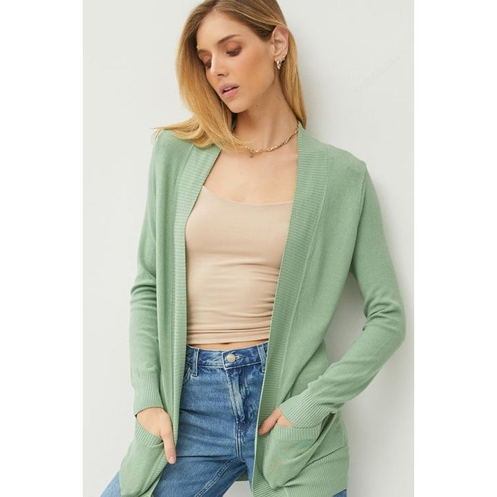 Outerwear - Cotton Blend Knit Open Front Cardigan - Sage - Cultured Cloths Apparel