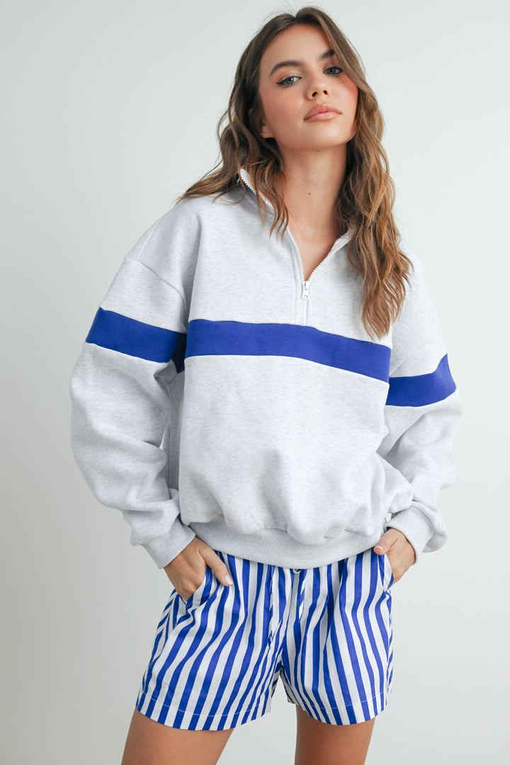 TWO-TONED HALF ZIP COLLAR SWEATSHIRT