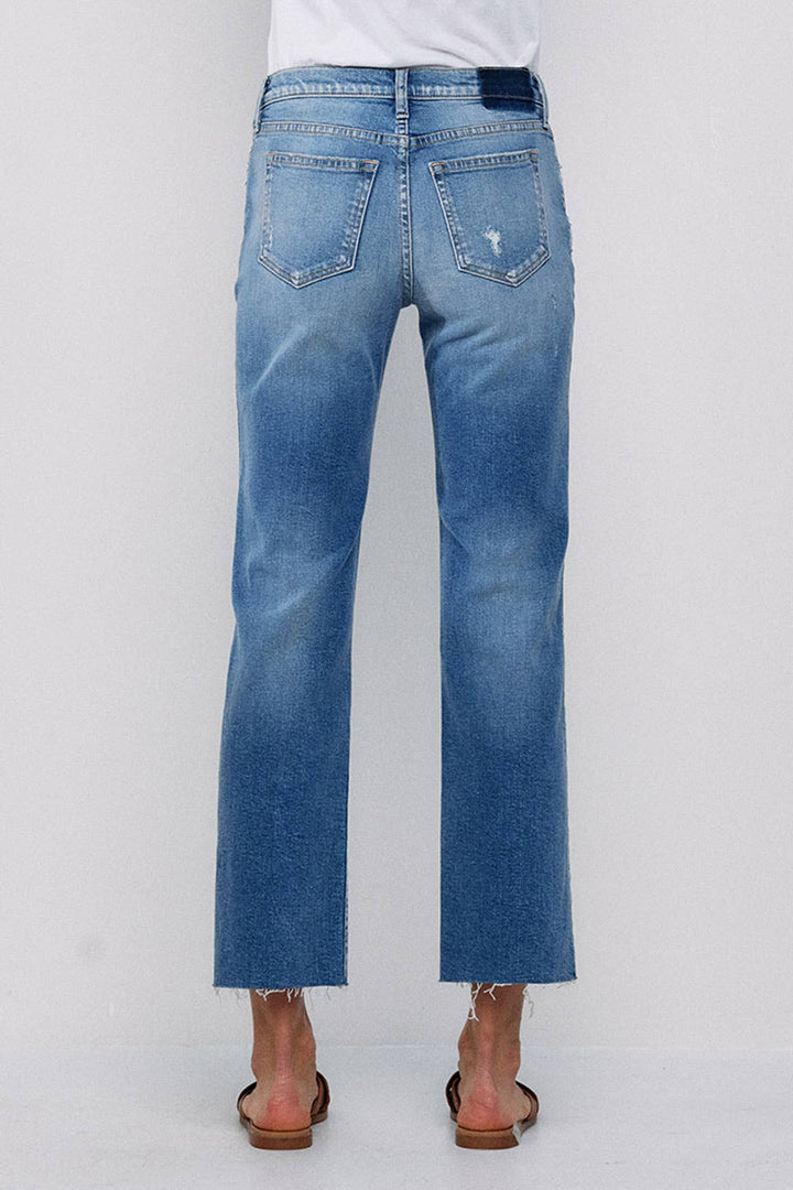 Denim - SNEAKPEEK MID RISE STRAIGHT JEANS WITH KNEE RIPS -  - Cultured Cloths Apparel