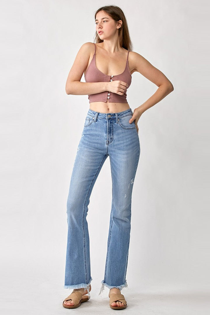 Denim - RISEN High Rise Frayed Hem Bootcut Jeans -  - Cultured Cloths Apparel