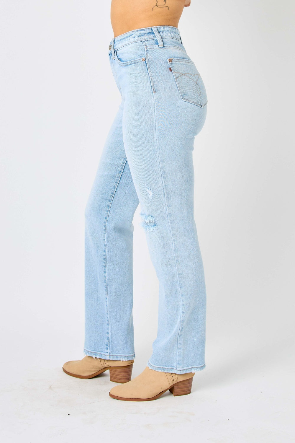 Denim - Judy Blue Full Size High Waist Distressed Straight Jeans -  - Cultured Cloths Apparel