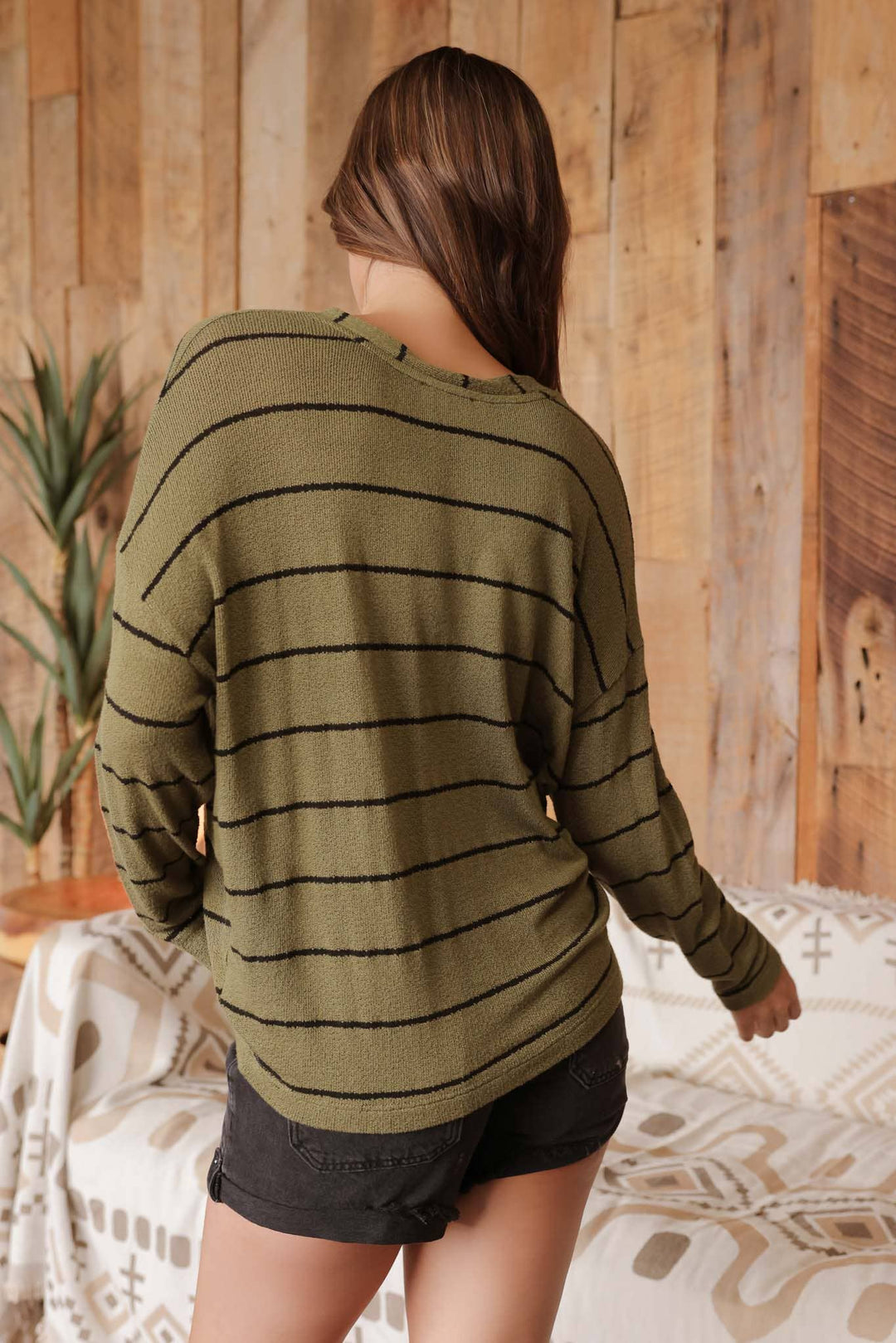 Women's Long Sleeve - STRIPE V NECK DROP SHOULDER LONG SLEEVE KNIT TOP - - Cultured Cloths Apparel