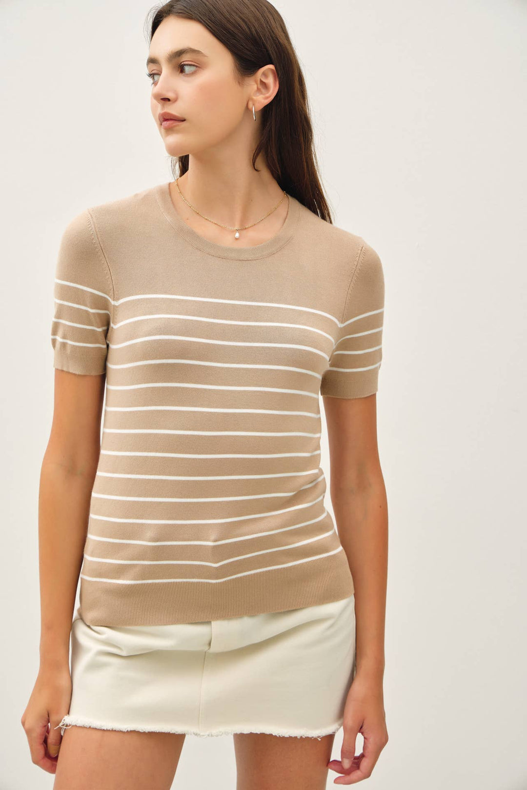 Women's Short Sleeve - STRIPED SWEATER TOP - - Cultured Cloths Apparel