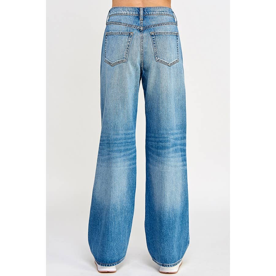 Denim - MID RISE WIDE STRAIGHT WITH DISTRESSING IN MEDIUM -  - Cultured Cloths Apparel