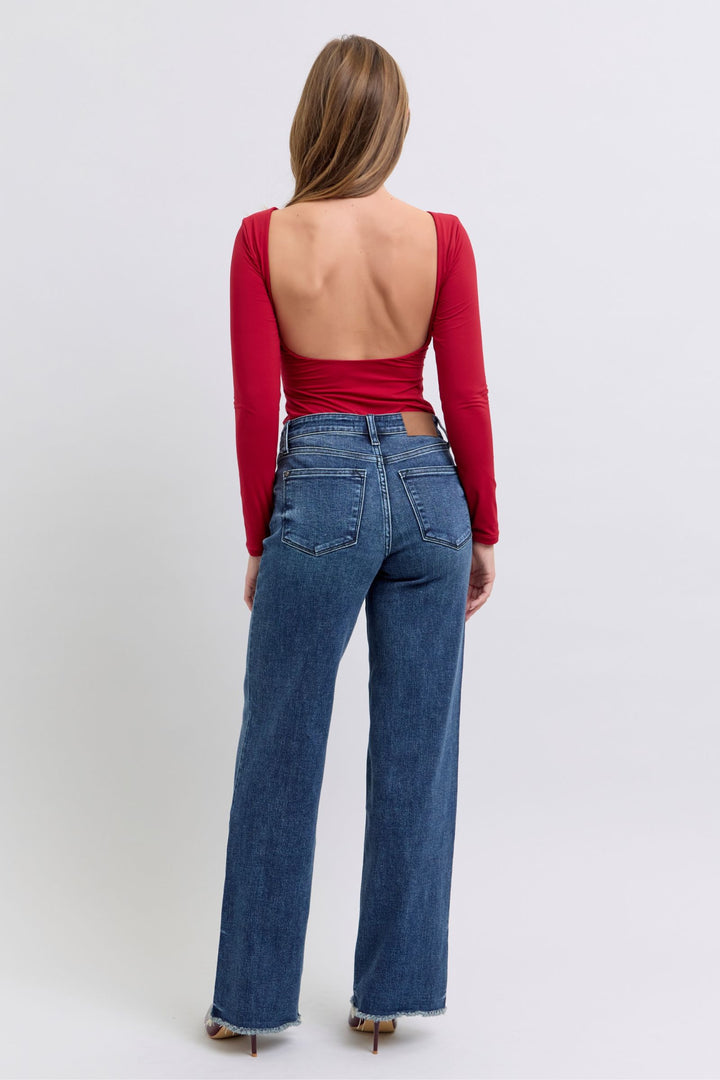 Denim - Judy Blue Full Size Raw Hem Mid Rise Jeans - - Cultured Cloths Apparel