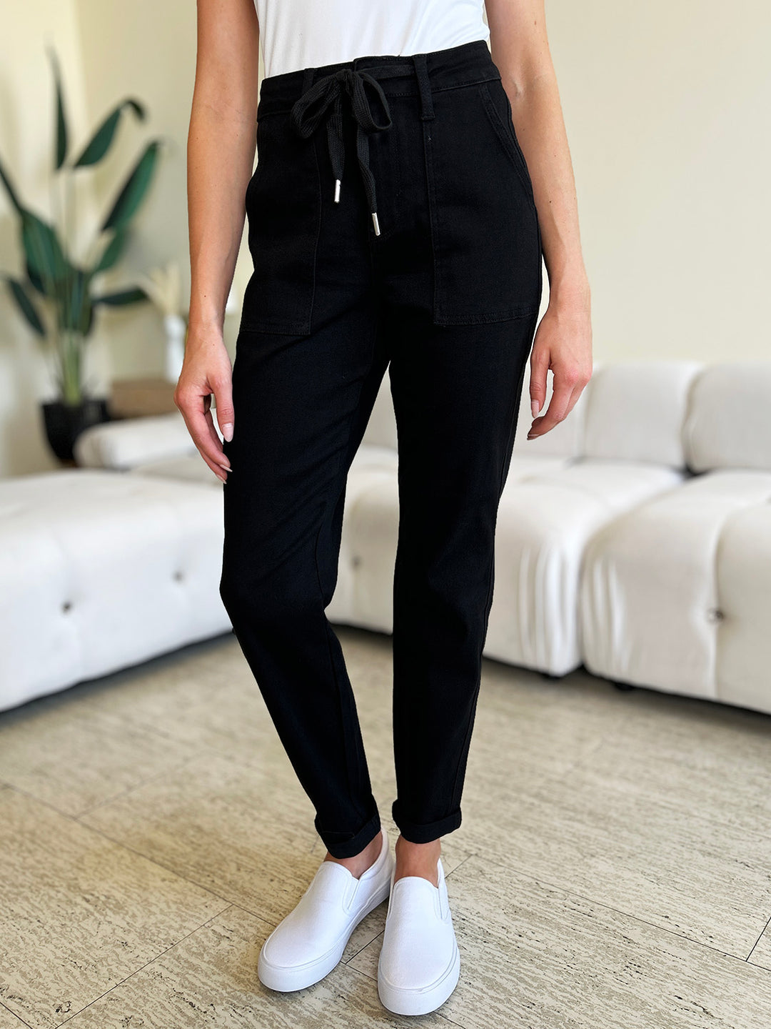 Denim - Judy Blue Full Size High Waist Double Roll Cuff Jeans - Black - Cultured Cloths Apparel