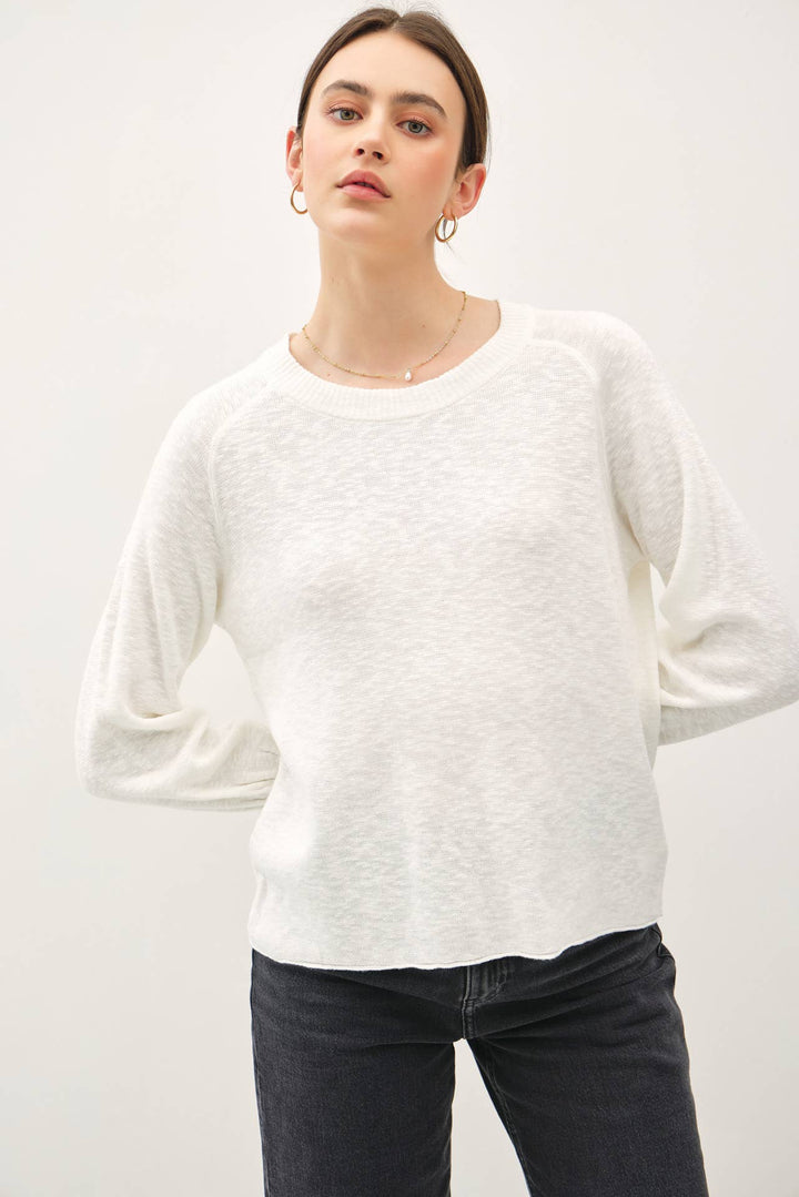 Women's Sweaters - RAGLAN LONG SLEEVE PULLOVER SLUB YARN KNIT SWEATER - Ivory - Cultured Cloths Apparel