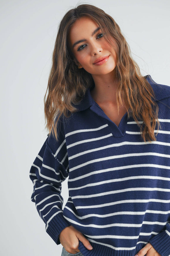 Women's Sweaters - Cozy V-Neck Striped Sweater -  - Cultured Cloths Apparel