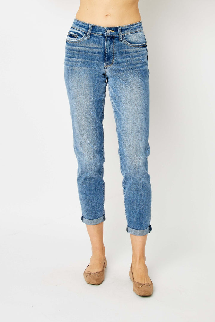 Denim - Judy Blue Full Size Cuffed Hem Slim Jeans -  - Cultured Cloths Apparel