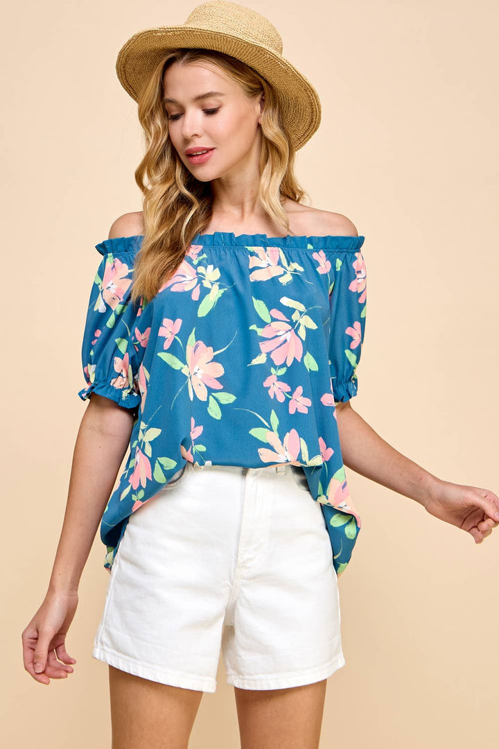 Women's Short Sleeve - Floral Printed Top with Optional Off-Shoulder -  - Cultured Cloths Apparel